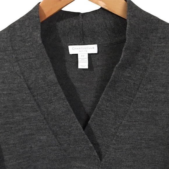 Charter Club Petite 51% Merino Wool Overlapped V-neck Long Sleeve Gray size P/P - Picture 4 of 10